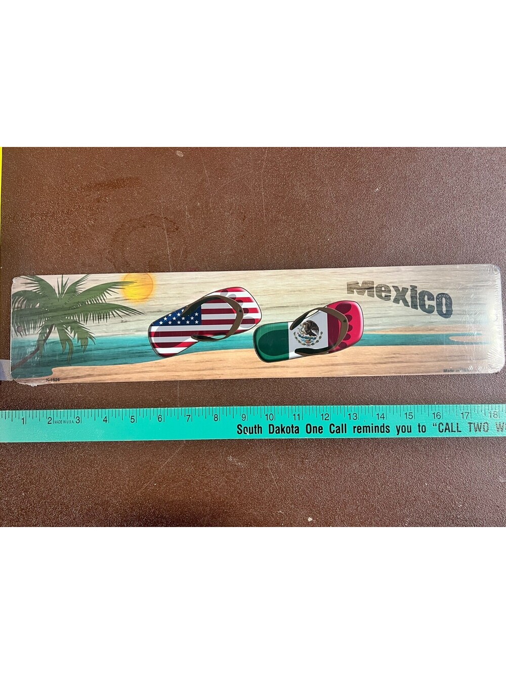 Mexico USA Flag Flip Flops Aluminum Sign 4x18 Beach Vacation Wall Decor
